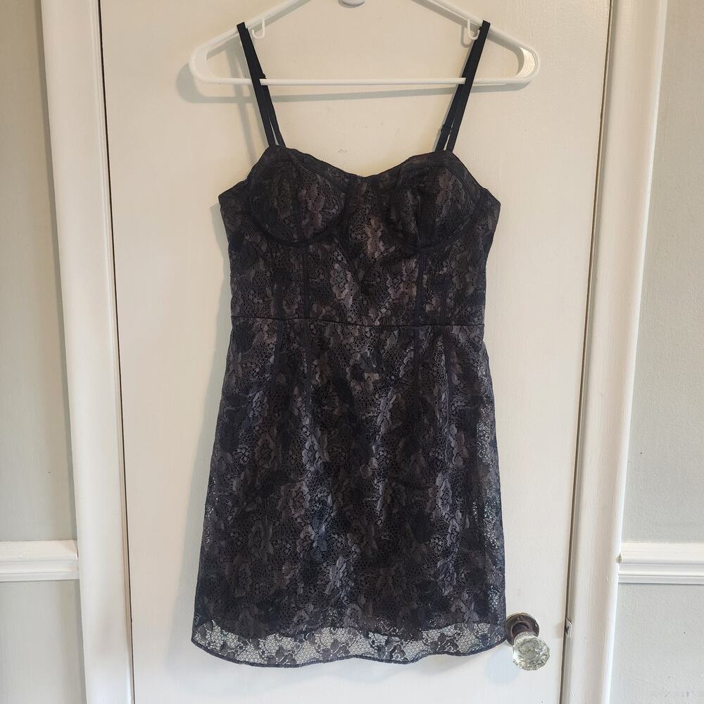 American Eagle Outfitters Size 2 Black Lace Mini Dress Lined Coquette Sleeveless